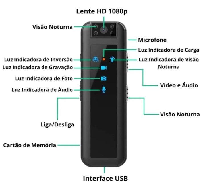 Câmera de movimento com visão noturna 1080P Full HD